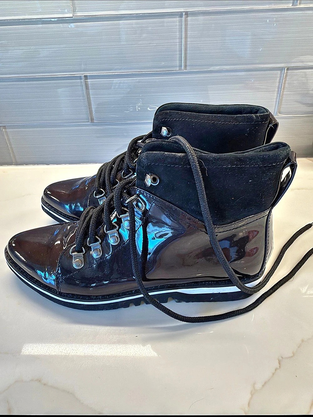 Johnston & Murphy Women's Patent Combat Boots US 7.5